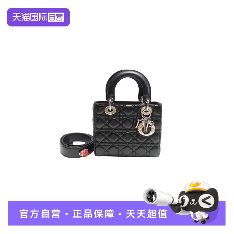 Dior黑色羊皮戴妃包徽章肩带图片