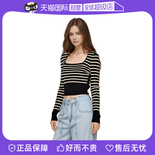 针织上衣 Bari 女士方领条纹修身 显腰显腿长 短款 自营 Petit