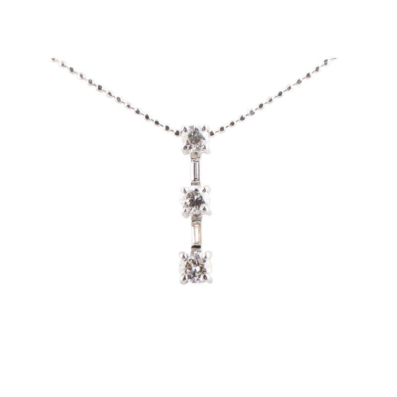 【自营】中古95新日本进口商品3颗钻石K18白金项链吊坠45cm饰品