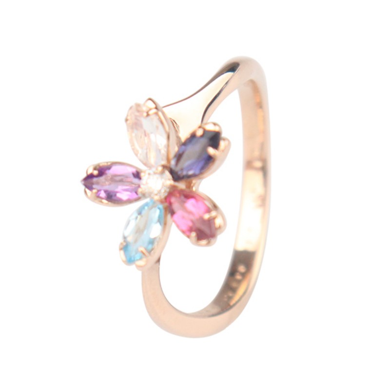 【自营】中古95新日本进口马眼形切工彩宝石钻石戒指K18黄金52号