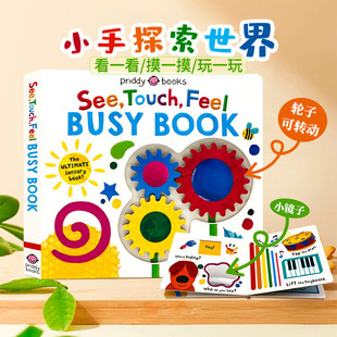【自营】See Touch Feel Busy Book 英文原版绘本 看一看 摸一摸 玩一玩 忙碌启蒙纸板书 亲子互动翻翻幼儿童英语早教启蒙感官认知