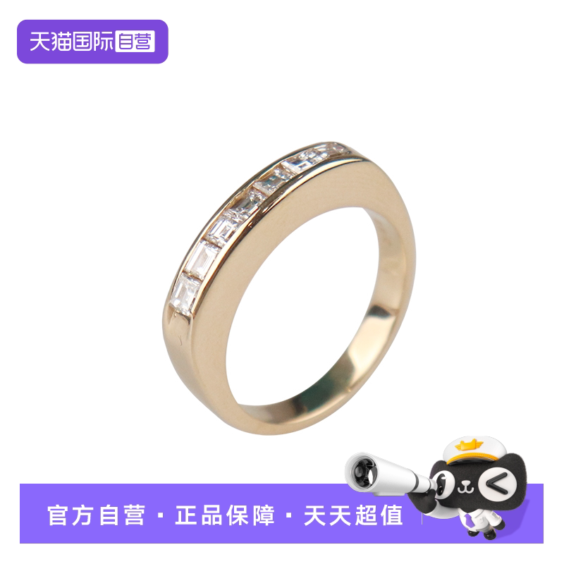 【自营】中古95新日本进口商品群镶方形钻石戒指K18黄金51号