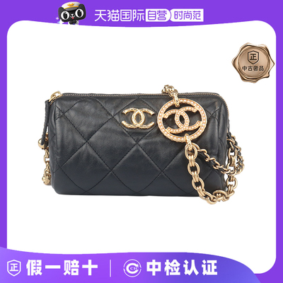 【自营】中古9新CHANEL香奈儿BOWLING BAG黑色羊皮斜挎AS3384包包