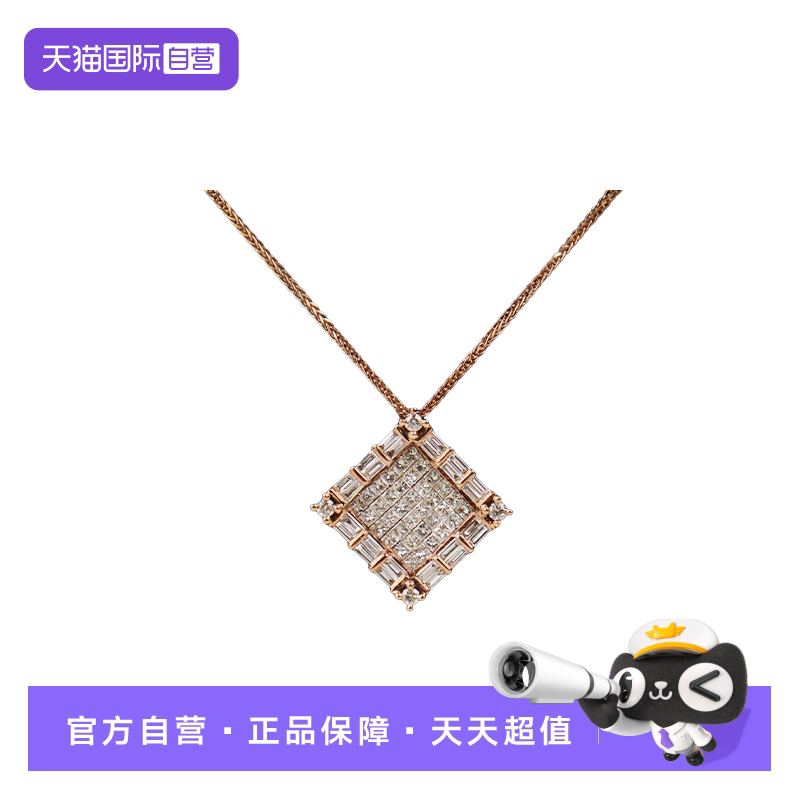 【自营】中古9.5新日本进口商品复古方形密镶钻石项链K18玫瑰金