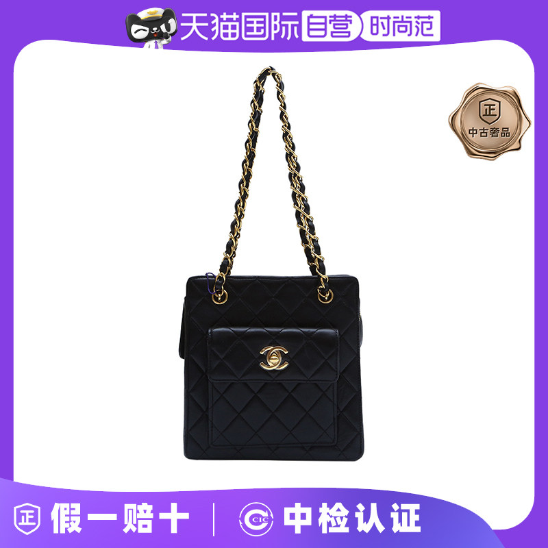 【自营】中古95新Chanel/香奈儿女手提包黑金羊mini琴谱包金扣