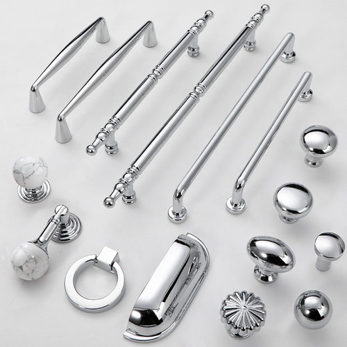 法式亮银拉手黄铜高档奶油风轻奢欧式柜门橱柜衣柜抽屉家具小把手