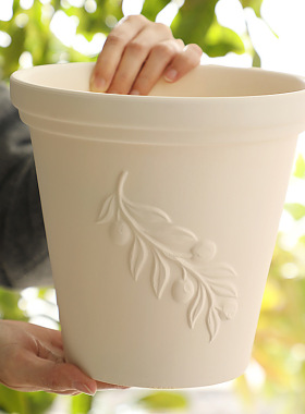 米白色橄榄枝浮雕陶土花盆花园庭院客厅蕨类绿植陶瓷套盆粗泥瓦盆