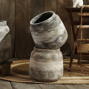 复古做旧落地大号花盆客厅房间植物盆景摆件镁泥水泥仿陶瓷花盆