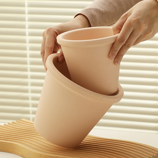 北欧简约ins莫兰迪淡粉天然陶土花盆客厅阳台庭院花园多肉陶瓷盆