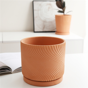 美式 乡村复古做旧螺纹透气红陶花盆庭院花园阳台吊兰绿萝陶土盆