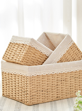 草编收纳筐脏衣篮玩具藤编杂物收纳箱卧室收纳篮储物收纳盒编织框