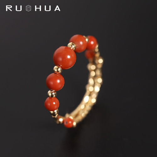 南红玛瑙珠宝18k金戒指礼品定制