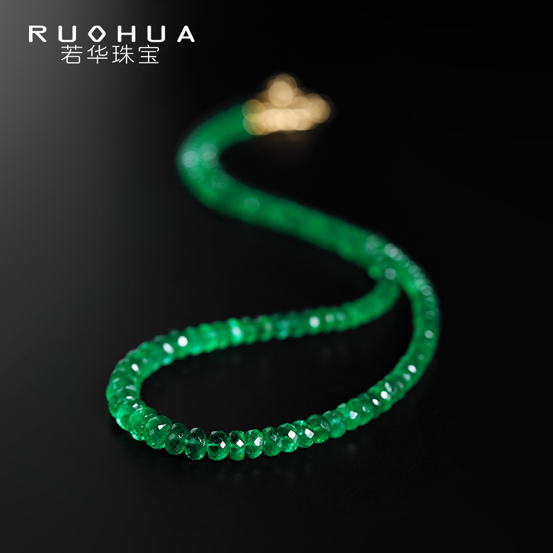 若华刻面祖母绿18K金彩宝项链