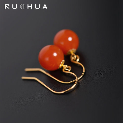若华珠宝柿子红正品黄18k金耳钩