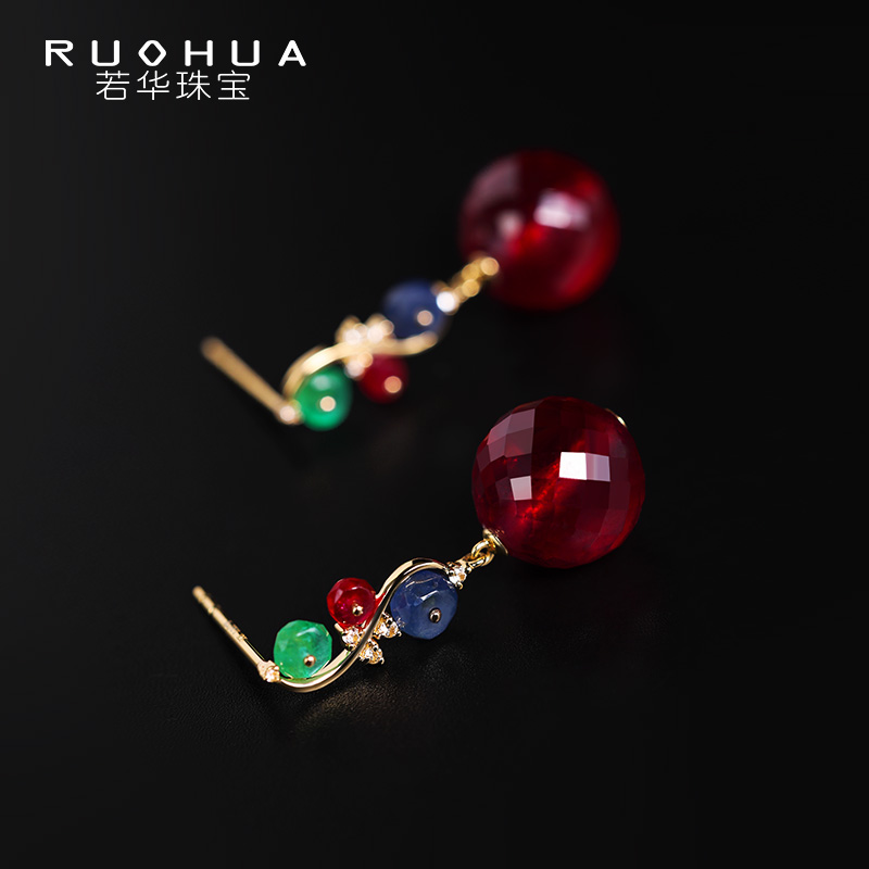 若华珠宝曼陀罗 大颗粒红宝石耳环女18K金彩宝耳钉耳饰礼物定制
