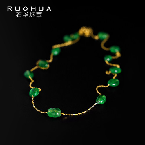 若华珠宝春灵 满天星沙弗莱宝石项链女18K金石榴石锁骨链彩宝吊坠