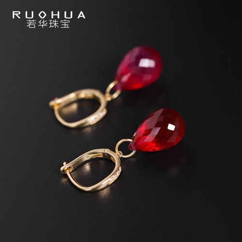 若华红宝石耳环18k金镶锆