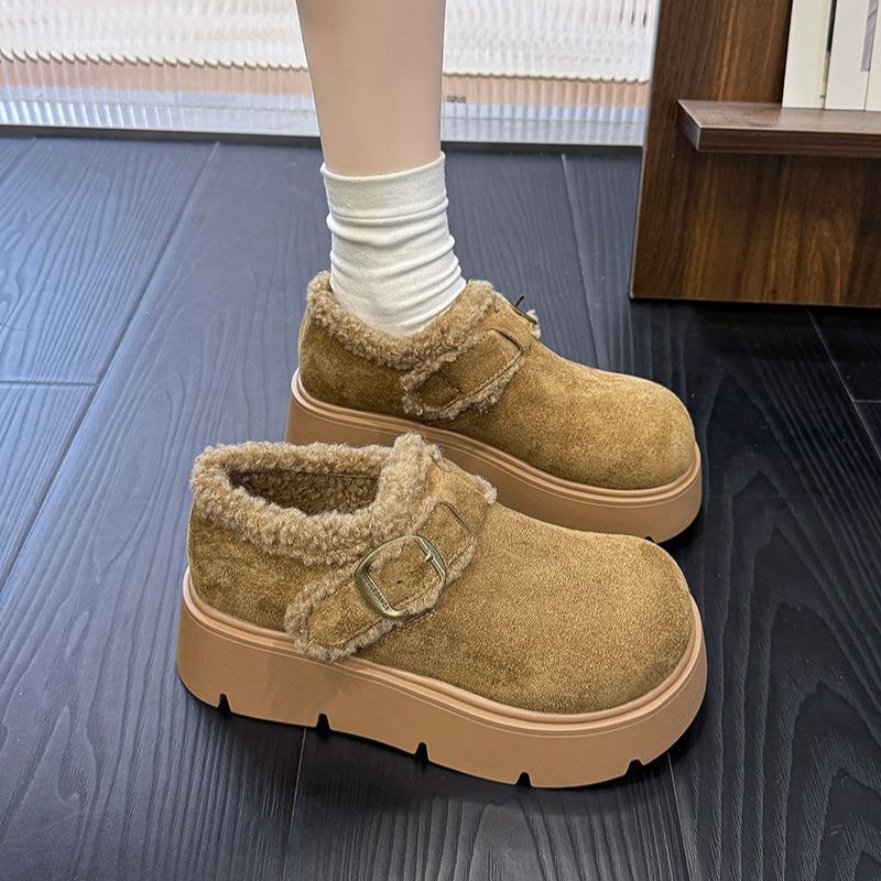 厚底全包加绒勃肯鞋女2025新款爆款冬季乐福鞋一脚蹬毛毛防滑棉鞋