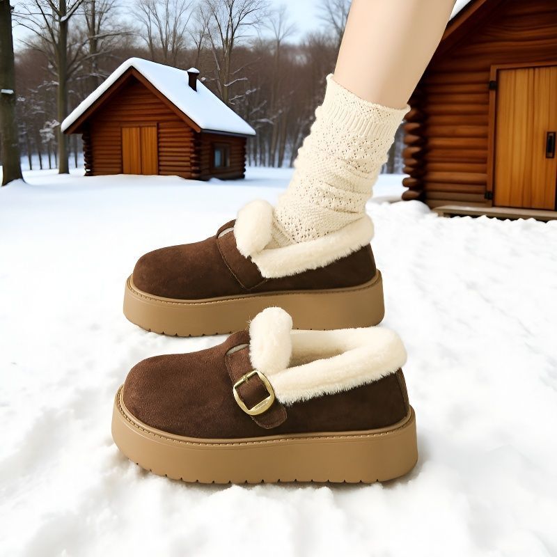 厚底勃肯鞋女2025新款秋冬全包面包鞋加绒棉鞋保暖增高东北雪地靴