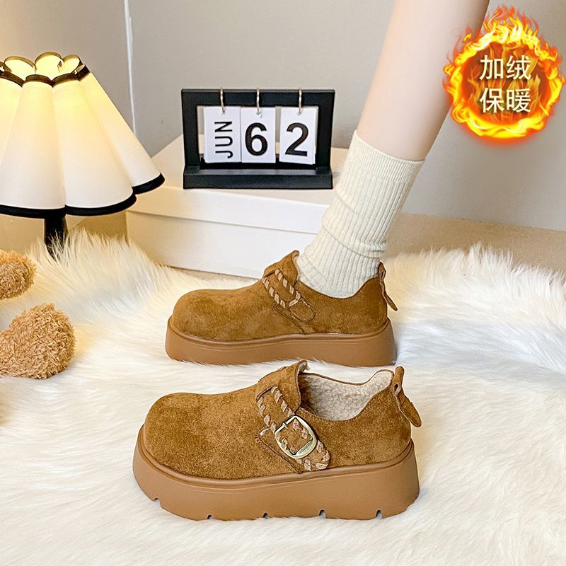 厚底增高加绒保暖全包勃肯鞋女2025新款冬季休闲雪地靴皮带扣棉鞋