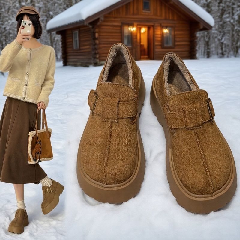 厚底增高勃肯鞋女加绒防滑雪地靴2025新款冬季保暖乐福小个子棉鞋