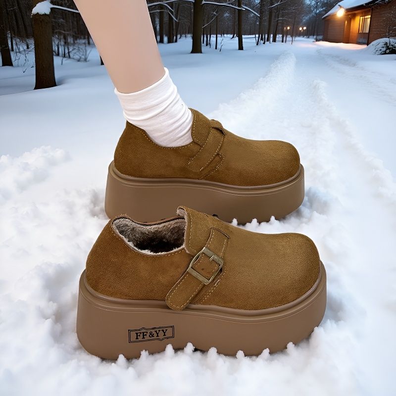 松糕厚底增高加绒加厚勃肯鞋女2025新款冬季雪地靴一脚蹬乐福棉鞋