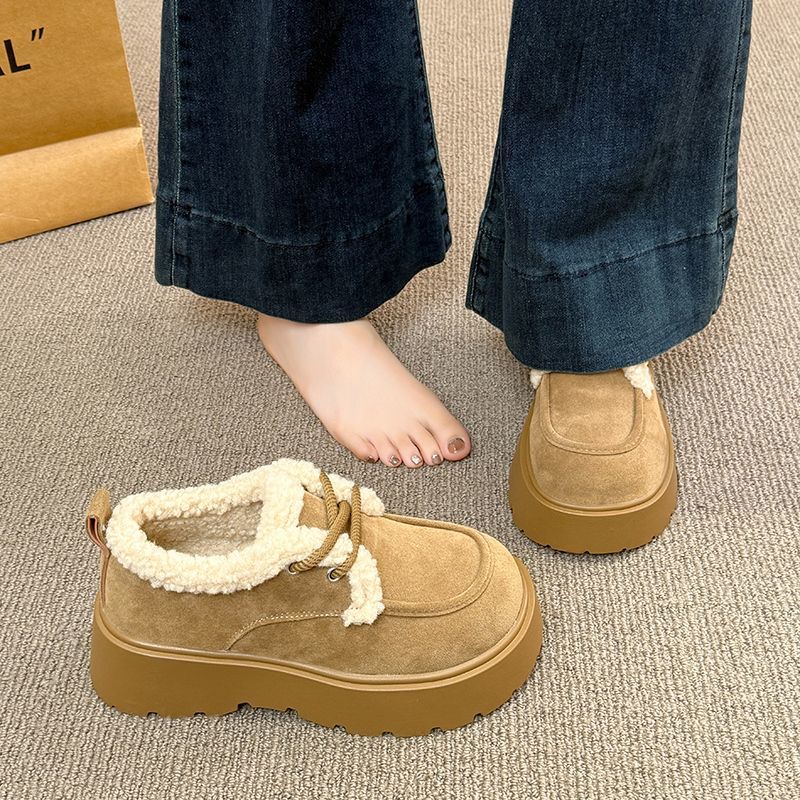 勃肯鞋2025年冬季新款厚底加绒增高保暖小个子棉鞋乐福鞋雪地鞋女