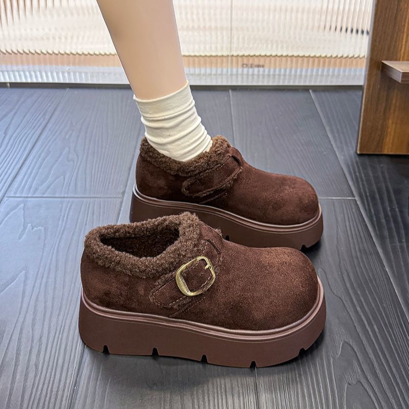 松糕厚底增高加绒保暖加厚勃肯鞋东北雪地靴女2025新款皮带扣棉鞋