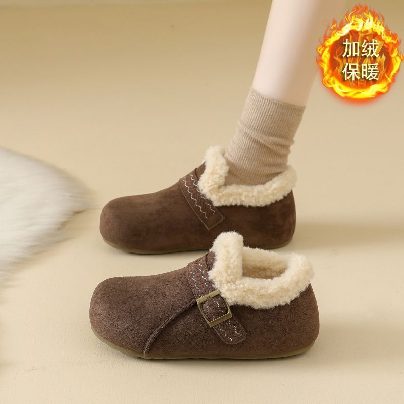 加绒勃肯鞋女2025新款冬季防滑雪地靴增高厚底单鞋保暖内增高棉鞋