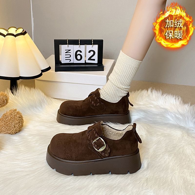 小个子厚底加绒全包增高勃肯鞋女2025新款秋冬一脚蹬保暖防滑棉鞋