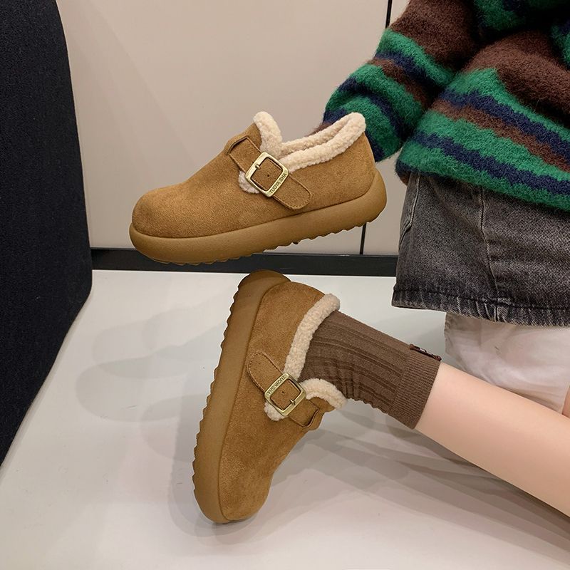 加绒加厚勃肯鞋女2025冬季新款美拉德复古软底一脚蹬防滑保暖棉鞋