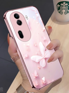 蝴蝶适用opporeno11手机壳新款reno10/9/8/7保护套全包边k/se/pro/pro+高颜值reno6/5/4超薄简约女款玻璃壳