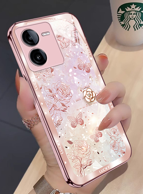 水晶花适用iqooz8手机壳新款iqooz8x保护套全包iqooz7/z7x高颜值超薄简约iqooneo9/neo8/neo7防摔红色玻璃壳