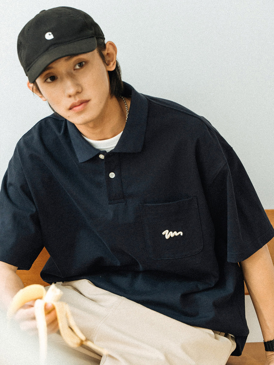 714STREET TRENDY CASUAL POLO SHIRT MENS SUMMER NEW T-SHIRT TOP MENS JAPANESE LAPEL SHORT SLEEVE T-SHIRT