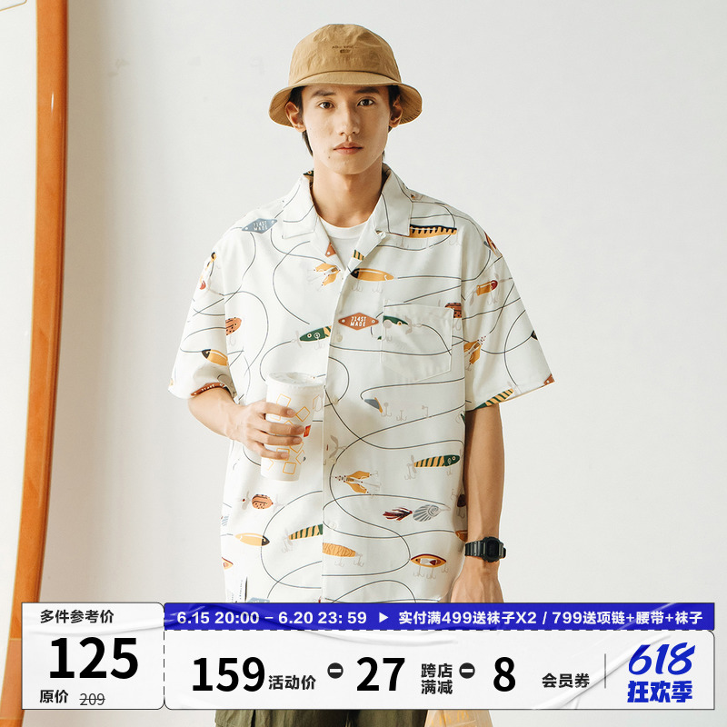 714street衬衫设计感高级夏威夷印花短袖潮牌外套美式沙滩衬衣男