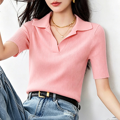 莱赛尔天丝polo衫女款爆款2026新款洋气百搭休闲显瘦针织短袖上衣