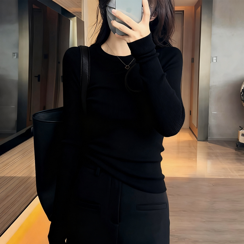 春装女款2026年新款圆领针织衫薄款毛衣女显瘦羊毛打底衫气质上衣图片