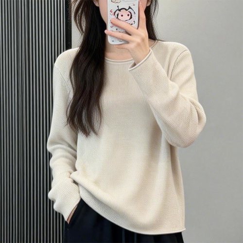 圆领毛衣女春季2026年新款流行百搭显瘦长袖针织打底衫女螺纹上衣