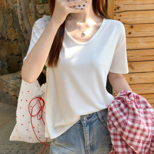 t恤女v领显瘦百搭上衣 正肩短袖 莱赛尔天丝2026新款 今年流行爆款