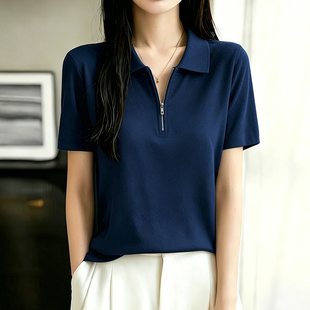 莱赛尔正肩polo衫女款爆款2026夏季新款时尚洋气百搭针织短袖上衣