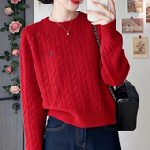 显瘦上衣 女内搭修身 红色毛衣女秋冬厚2025新款 小马刺绣针织打底衫
