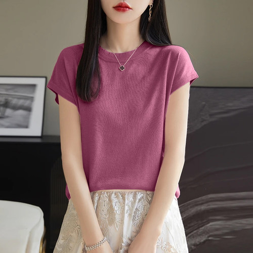莱赛尔桑蚕丝羊毛夏季针织衫女款爆款2026新款时尚飞飞袖t恤上衣