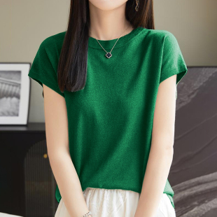 桑蚕丝羊毛短袖针织衫女款爆款2026新款时尚洋气减龄飞袖t恤上衣