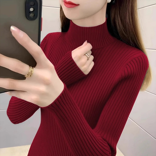 红色毛衣半高领打底衫女内搭冬加厚2025新款今年流行爆款针织上衣