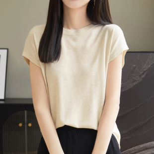 桑蚕丝羊毛短袖针织衫女款爆款2026新款时尚洋气减龄飞袖t恤上衣