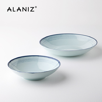 alaniz南兹夏加尔水蓝深盘家用汤盘陶瓷沙拉碗高颜值水果碗甜品碗