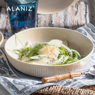 Alaniz Nanz Dx琥珀鹅黄深盘浅盘家庭西餐盘沙拉盘盘陶瓷餐具
