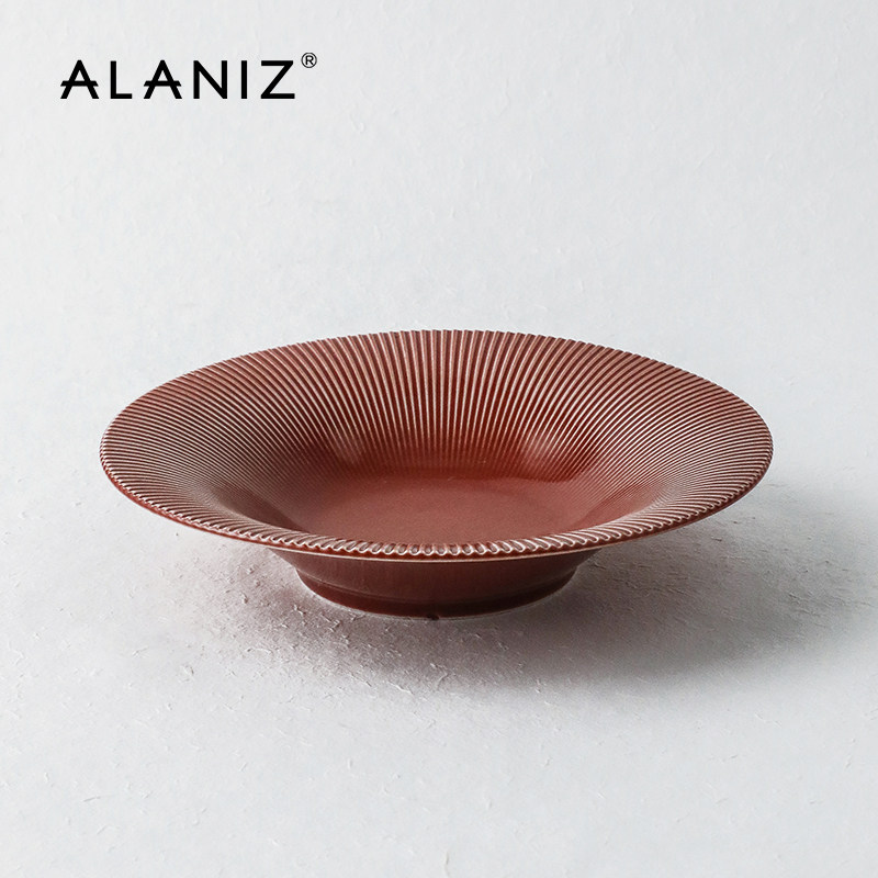 alaniz南兹陶川系列陶瓷创意盘子盘子家用豆沙色新款韩式深盘