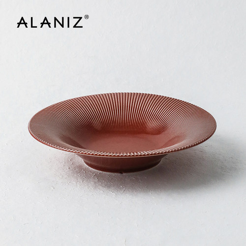alaniz南兹陶川系列陶瓷创意盘子盘子家用豆沙色新款韩式深盘