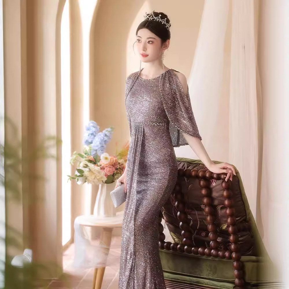 2026新款轻奢法式宴会晚礼服气质名媛亮片鱼尾露肩长款连衣裙,女装/女士精品,礼服/晚装,淘宝优惠券,粉丝福利购,淘宝优惠卷